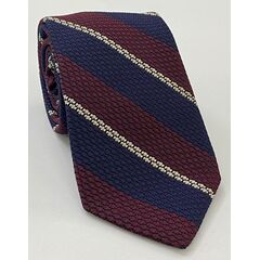 Dark Red, Midnight Blue & Off-White Classic Grenadine Grossa Stripe Silk Tie 4