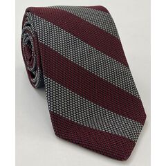 Charcoal Gray & Red Grenadine Fina Wide Stripe Silk Tie GFBST-1