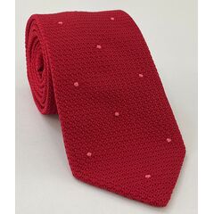 Red Grenadine Grossa with Dark Pink (Hand Sewn) Pin Dots Silk Tie #GGDT-1 (12)