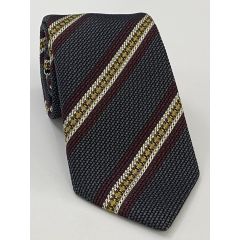 Dark Red, Yellow & Off-White on Charcoal Gray Grenadine Fina and Grossa Stripe Silk Tie 1