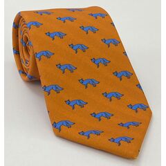 Sky Blue & Black on Burnt Orange Macclesfield Printed Fox Wool Tie MCWT-4