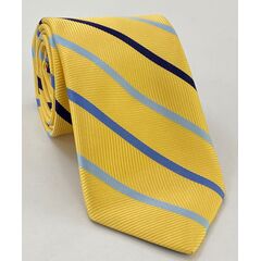Midnight Blue, Light & Bluish Violet on Yellow Corn English Stripe Silk Tie SST-4