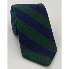Forest Green & Navy Blue Shantung Wide Stripe Silk Tie SHBST-2