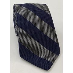 Charcoal Gray & Midnight Blue Grenadine Fina Wide Stripe Silk Tie GFBST-2