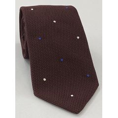 Burgundy Grenadine Fina Silk Tie- Hand Sewn White & Blue Dots Silk Tie GFDT-3 (1,4)