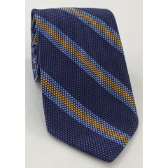 Sky Blue & Yellow Gold on Navy Blue Grenadine Fina Triple Stripe Silk Tie GFSCT-3