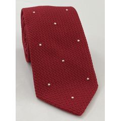 Red Grenadine Grossa with White (Hand Sewn) Pin Dots Silk Tie #GGDT-1 (1)