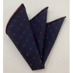 Red on Midnight Blue Pattern Wool Pocket Square #GPWP-6