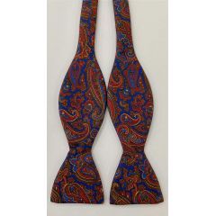 Red, Chocolate & Gold on Medium Blue Macclesfield Madder Printed Silk Bow Tie MBT-21