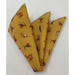 Brick, Brown, Off-White on Dark Gold Macclesfield Printed Fishing Lure Wool Pocket square MCWP-1