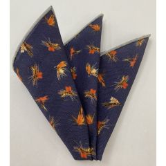 Burnt Orange, Off-White, Brown on Midnight Blue Macclesfield Printed Fishing Lure Wool Tie MCWP-2