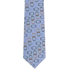 {[en]:Black & Brown ovals on Light Blue with Blue English Geometric Silk Tie