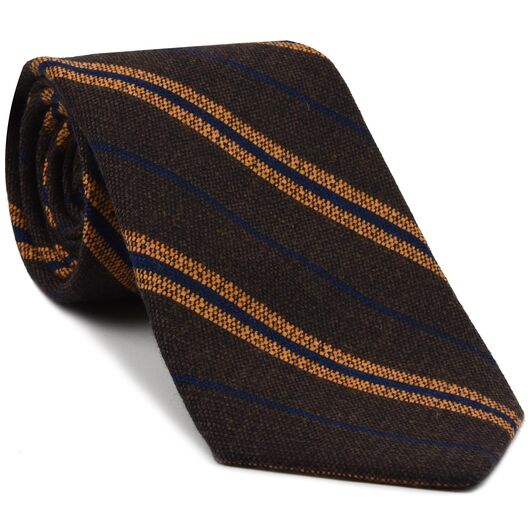 {[en]:Orange & Navy Blue Stripes on Dark Camel Wool Tie