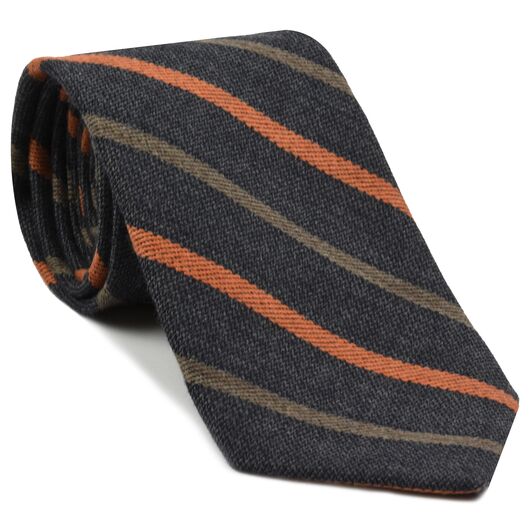 {[en]:Rust & Camel Stripes on Dark Charcoal Gray Wool Tie