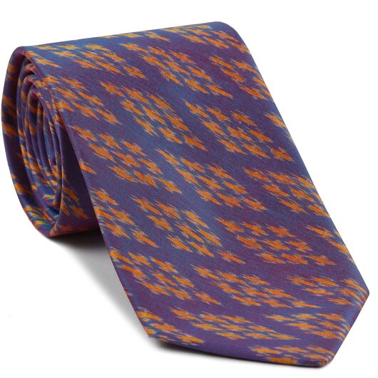 {[en]:Yellow Gold on Blue with a touch of Pink Mudmee Silk Tie