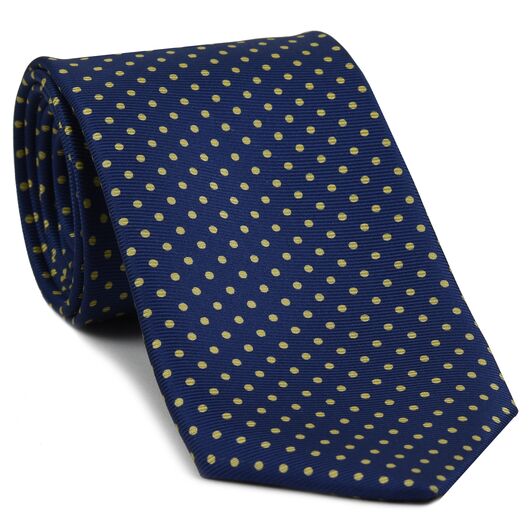 {[en]:Light Yellow on Dark Blue Macclesfield Silk Tie