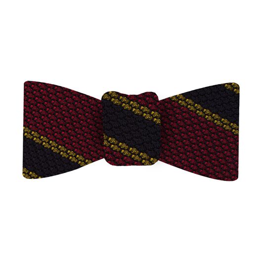 {[en]:Midnight Blue & Yellow Gold Stripes On Red Grenadine Bow Tie
