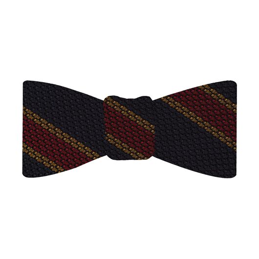 {[en]:Red & Yellow Gold Stripes On Midnight Blue Grenadine Bow Tie