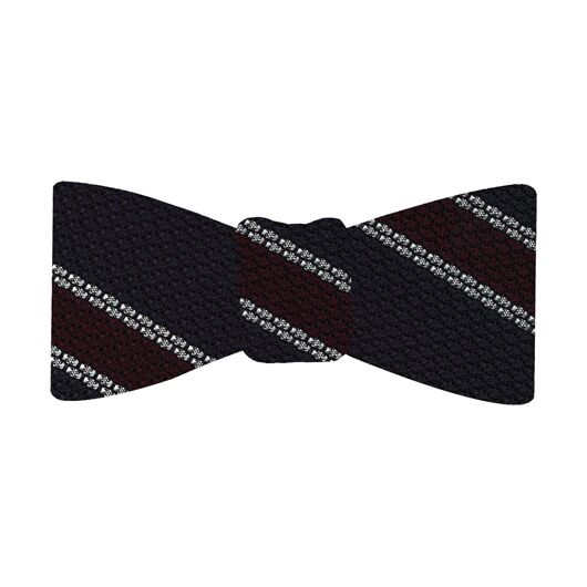 {[en]:Burgundy & White Stripes On Midnight Blue Grenadine Bow Tie