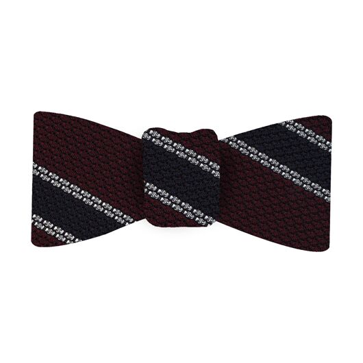 {[en]:Midnight Blue & White Stripe On Red Grenadine Bow Tie