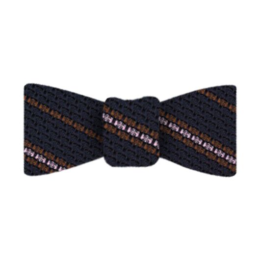 {[en]:Brown And Light Pink On Midnight Blue Grenadine Grossa Stripe Silk Bow Tie