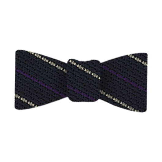 {[en]:Purple And Off White On Midnight Blue Grenadine Grossa Stripe Silk Bow Tie