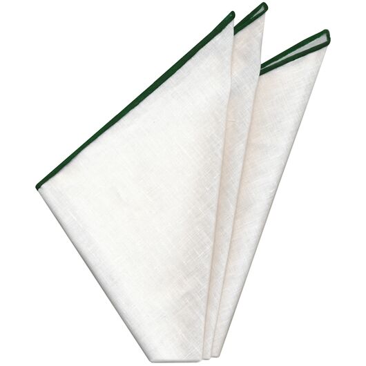 White Linen With Green Contrast Edges Pocket Square