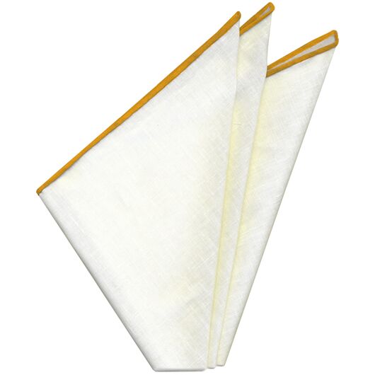White Linen With Yellow Contrast Edges Pocket Square