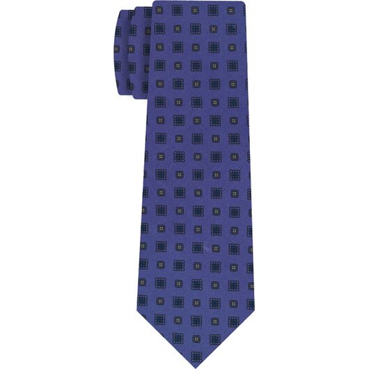 {[en]:Dark Blue, White & Black on Purple Blue Macclesfield Print Silk Tie