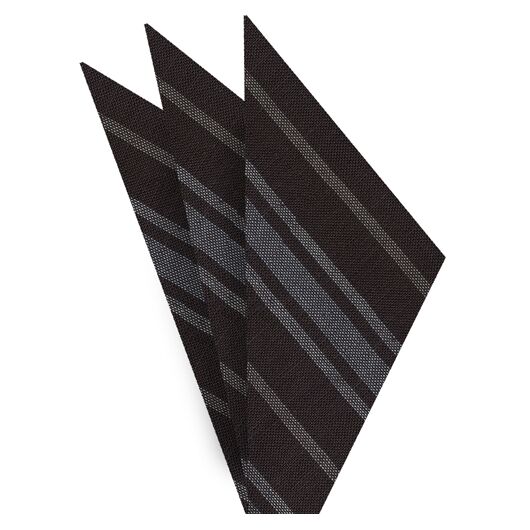 {[en]:Off-White & White on Dark Chocolate Striped Linen/Cotton Silk Pocket Square