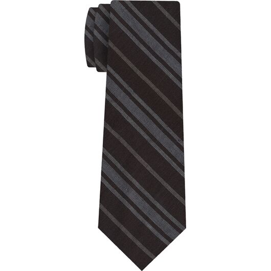 {[en]:Off-White & White on Dark Chocolate Striped Linen/Cotton Silk Tie