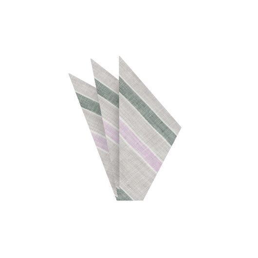 {[en]:Light Gray, Forest Green, Lavender & White Linen Striped Pocket Square