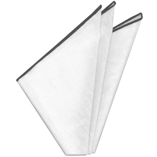 White with Gray Contrast Edges Belgian Linen Pocket Square