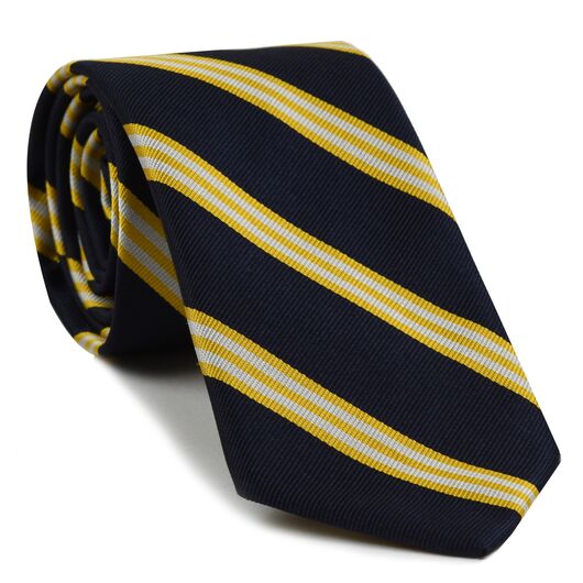 {[en]:Yellow Gold & White on Midnight Blue Striped Silk Tie