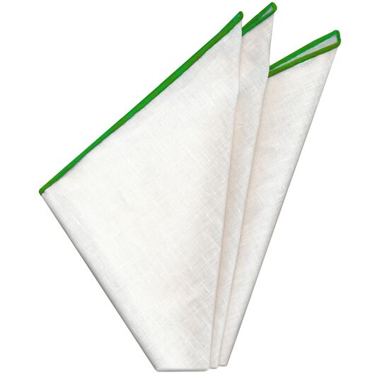White with Lime Contrast Edges Belgian Linen Pocket Square