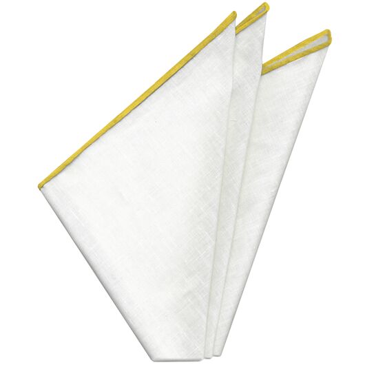 White with Yellow Contrast Edges Belgian Linen Pocket Square