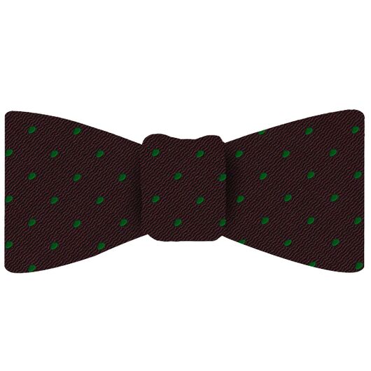 Green Dots On Burgundy Pin-Dot Silk Bow Tie #EPDBT-7