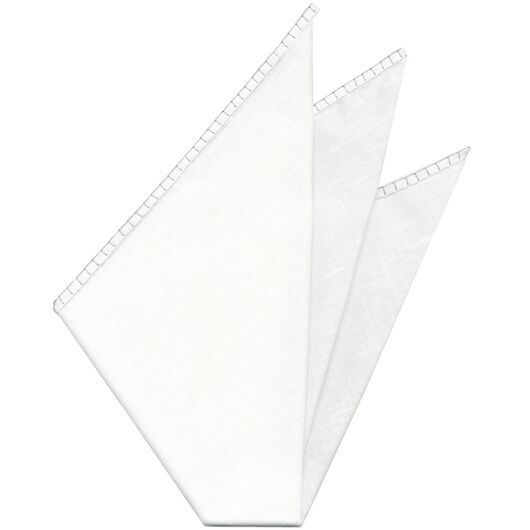 Belgian White Linen Pocket Squares with White Hand Sewn Decorative Flat Edges