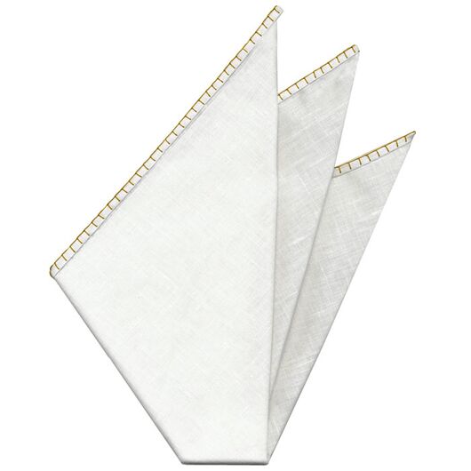 Belgian White Linen Pocket Squares with Mandarin Hand Sewn Decorative Flat Edges