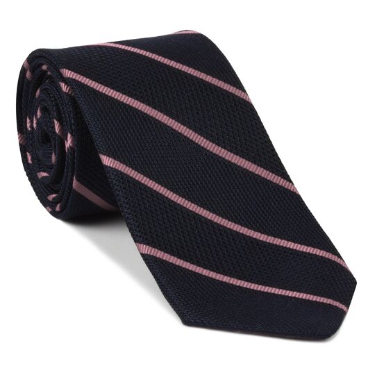 {[en]:Pink on Midnight Blue Grenadine Fina Reppe Stripe Silk Tie