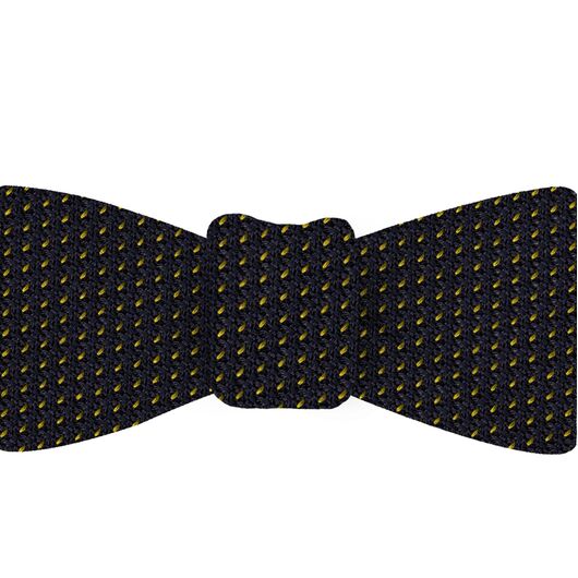 {[en]:Yellow Gold on Midnight Blue Grenadine Pin Dot Silk Bow Tie