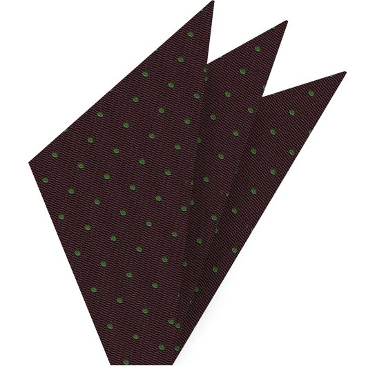 {[en]:Green Dots On Burgundy Pin-Dot Silk Pocket Square