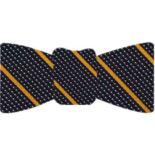 {[en]:Yellow Gold & Off White On Midnight Blue Grenadine Fina Stripe Silk Bow Tie