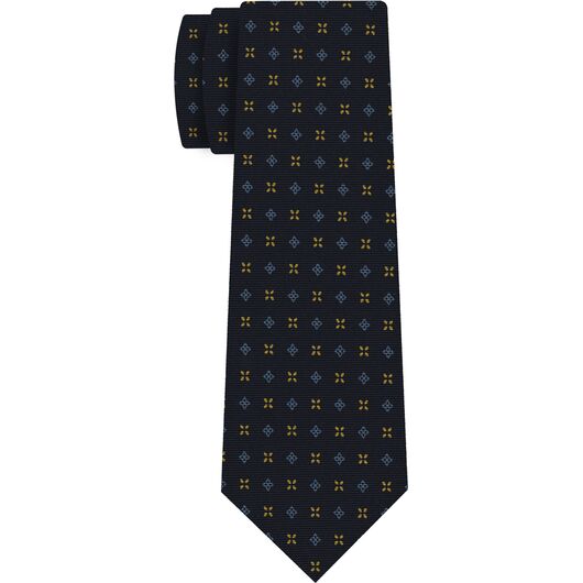 {[en]:Sky Blue & Yellow Gold on Midnight Blue Macclesfield Print Pattern Silk Tie