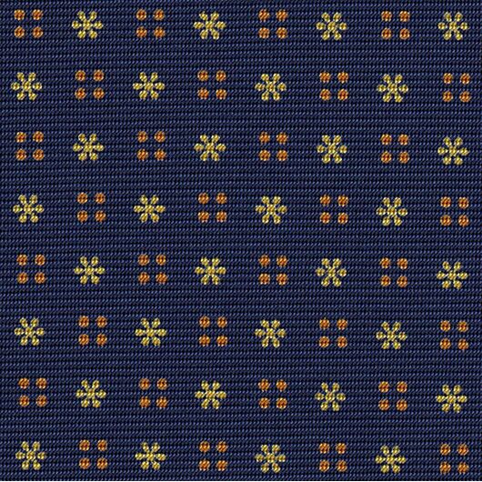 Yellow & Orange on Dark Navy Blue Macclesfield Print Pattern Silk Pocket Square #MCP-455