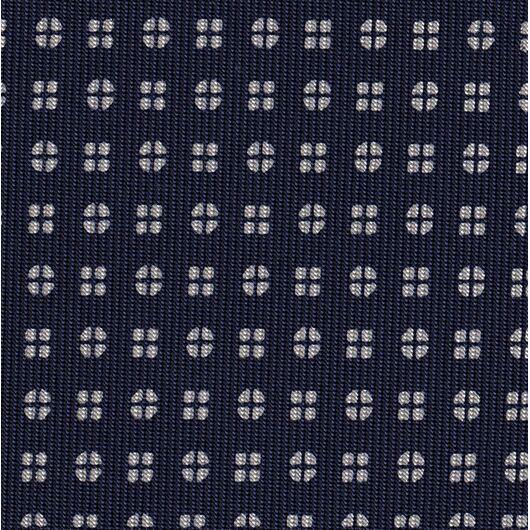 White on Midnight Blue Macclesfield Print Pattern Silk