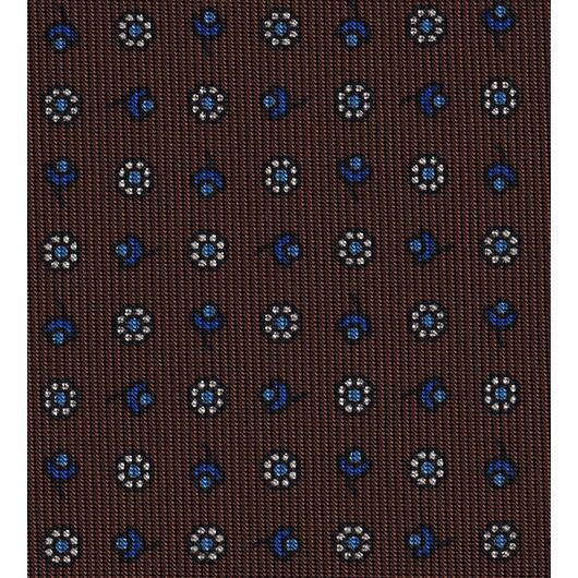 Blue, Sky Blue & White on Chocolate Macclesfield Print Pattern Silk