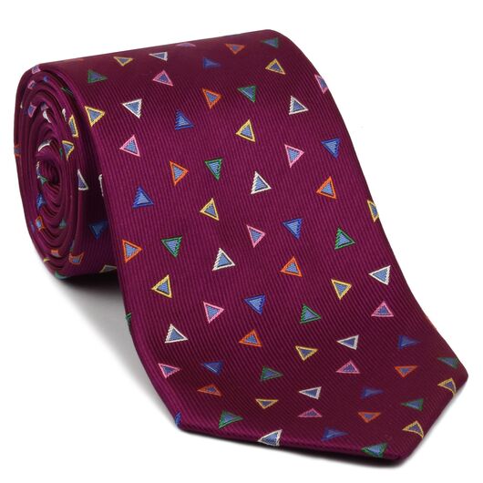 {[en]:Yellow, Green, Orange, White, Blue & Powder Blue on Dark Pink Geometric Silk Tie