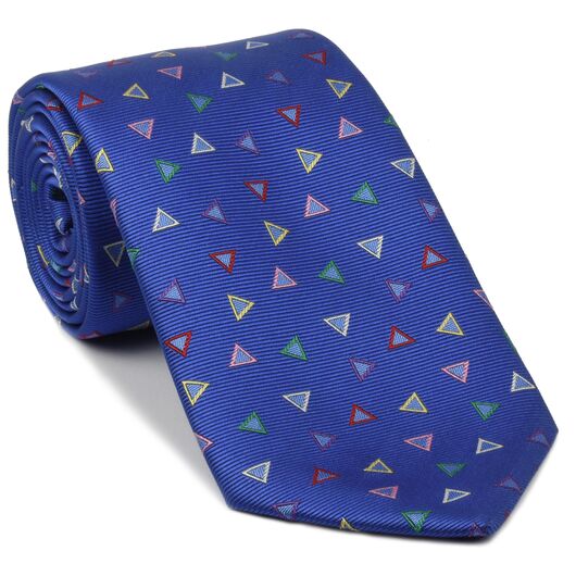 {[en]:Red, Pink, Green, Yellow, White & Violet on Medium Blue English Geometric Silk Tie