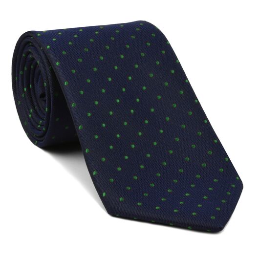 {[en]:Celtic Green Dots on Midnight Blue Pin-Dot Silk Tie